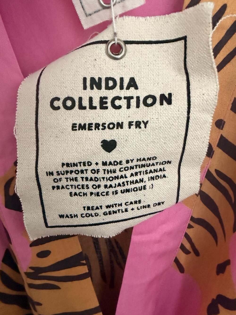 Emerson Fry India Collection Hand-Printed Pink Tiger Cotton Kimono Robe - Picture 4 of 12